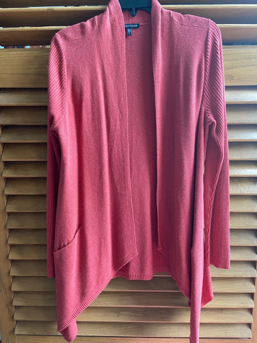 Eileen Fisher S Open-Front Draped Cardigan - Brick Small Linen cotton